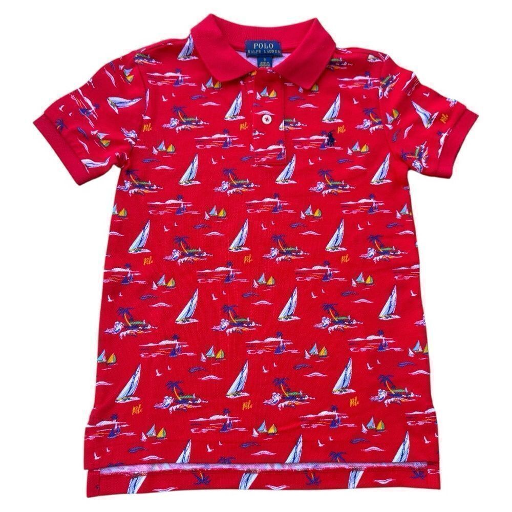 Polo Ralph Lauren Big Boys Sailboat Mesh Polo Shirt Red – Size 5 NWT